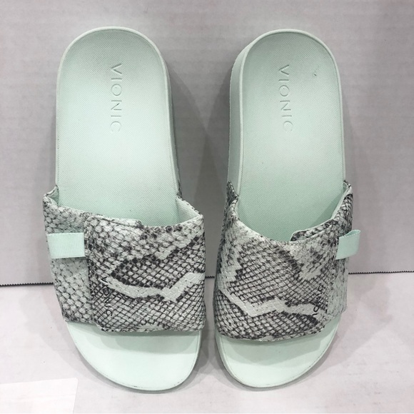 Vionic Kiera Snake Print Slide Sandals - Size Women 6W, Mint Green - Picture 3 of 12
